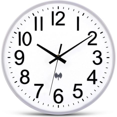 Horloge Radio Pilotée 30 cm Pendules Murales Silencieuse Horloge Murale Design Moderne Horloge Murale Radio Piloté pour Salon, Cuisine, Bureau, Chambre (Blanc) (1/5)
