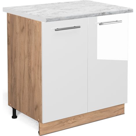 Mobile lavello cucina Fame-Line, Bianco lucido, 80 cm con ripiano, PL Marmo, Vicco