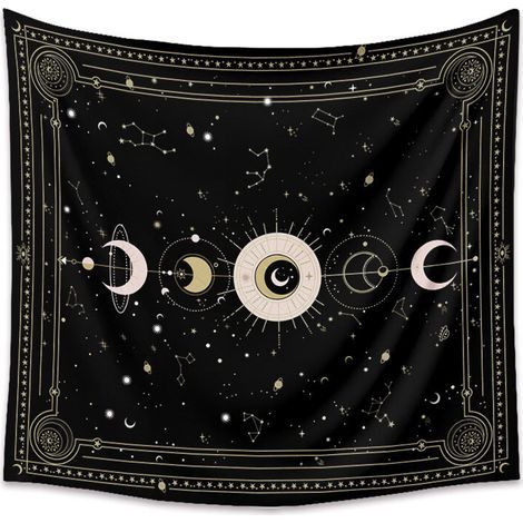 BRAVIX Tapisserie murale motif carte de tarot noir mystérieux ciel étoilé - Décoration murale pour chambre à coucher - Noir - 200 x 150 cm (1/5)