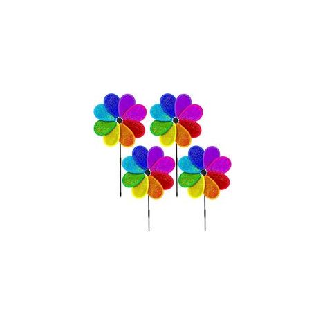 Lot de 4 carillons à Vent en Forme de Fleur 30 cm Arc-en-Ciel Moulin à Vent pour pelouse éolienne Cour Jardin terrasse Balcon Décoration de Jardin Hauteur Totale 70cm