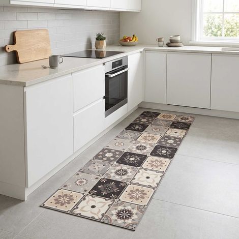 vidaXL Alfombra de cocina Mosaico gris y beige 180 x 60 cm (1/4)