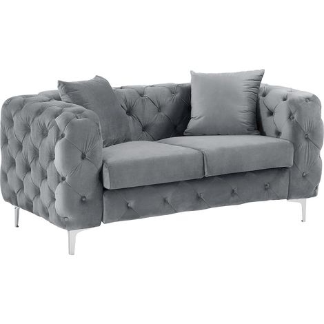 Divano 2 posti Chesterfield in Velluto Antracite - EDWINA
