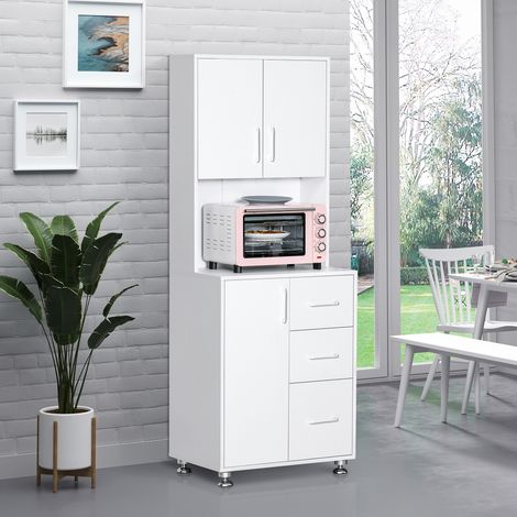 Buffet haut cuisine. armoire de cuisine avec 3 portes. 3 tiroirs et plan de travail. 60 x 40 x 160 cm. blanc