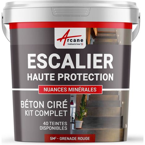 Béton ciré escalier, kit complet - 5 m² (en 2 couches) Grenade Rouge - ARCANE INDUSTRIES