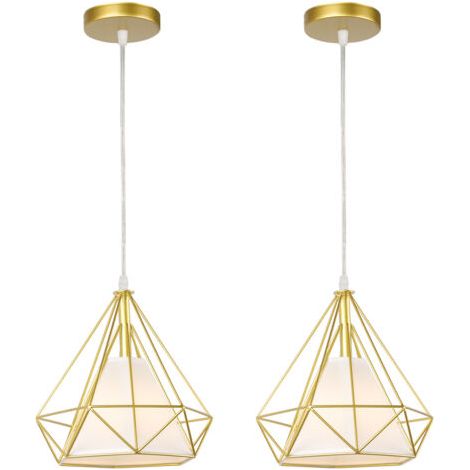 royaluxe- (2X) Lampe De Plafond En Fer Plafonnier Vintage En Forme De Cage De Diamant 25CM Lustre De Restaurant, Bar, (Or) (1/5)
