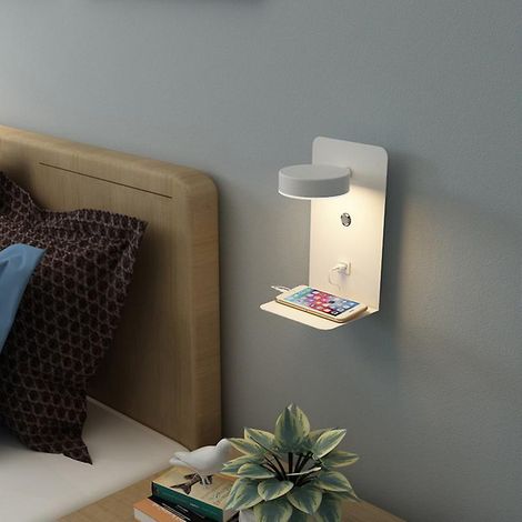 Moderne, dimmbare 12-W-LED-Wandleuchte mit USB-Anschluss, dreifarbiger Beleuchtung und verstellbarem Design (1/5)