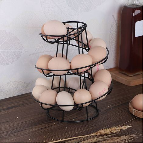 Distributeur d'oeufs Spirale Stockage Métal Fer Spirale Egg Rack Egg Stand Cuisine 24x20x20cm Noir (1/4)