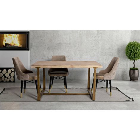Dmora - Mesa de comedor Bisenti, Estante de cocina, Consola de comedor, Estante rectangular fijo, Oro y Marrón, 150x90 h78 cm (1/5)