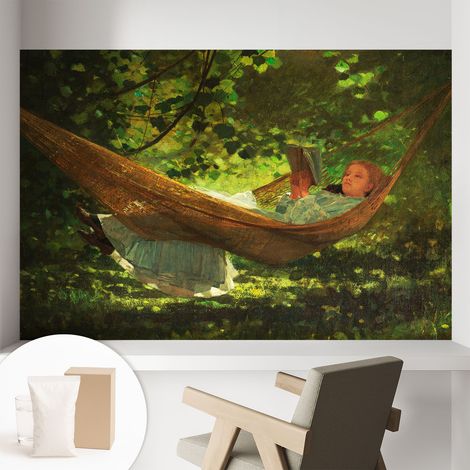 Papier peint intissé mural avec imprimé pour décoration pour salon pour chambre à coucher pour entrée Détente dans un hamac 104x70 cm (1/5)