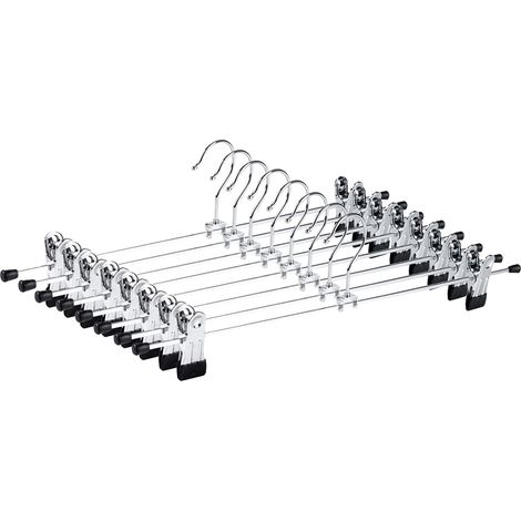 10 cintres en fer chromé de 40 cm, cintres métalliques argentés pour pantalons, shorts, jupes, chaussettes et sous-vêtements, avec pinces antidérapantes[NX] (1/5)