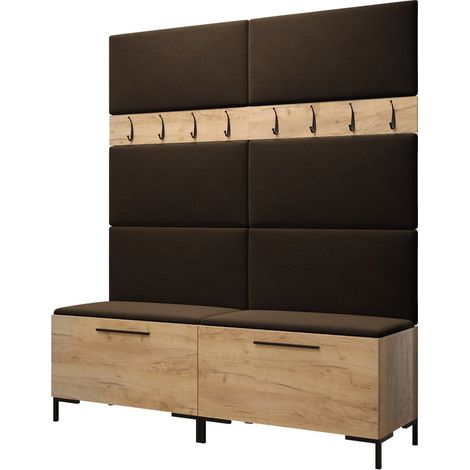Meuble d'entrée Nomal II, Craft chêne, 196x168x46cm, Tissu, Stratifié, Murale, À poser (1/5)