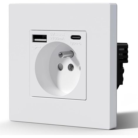 Prise Murale USB C, Prise Electrique Plastique, 86mm Blanc (1/5)