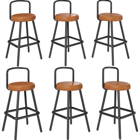 Set di 6 sgabelli da bar ergonomici in PU marrone con schienale, gambe in metallo e poggiapiedi (1/5)