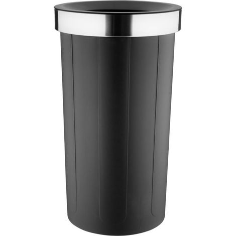 Poubelle ronde noire en polypropylène avec couvercle ouvert 60L - BOLERO (1/5)