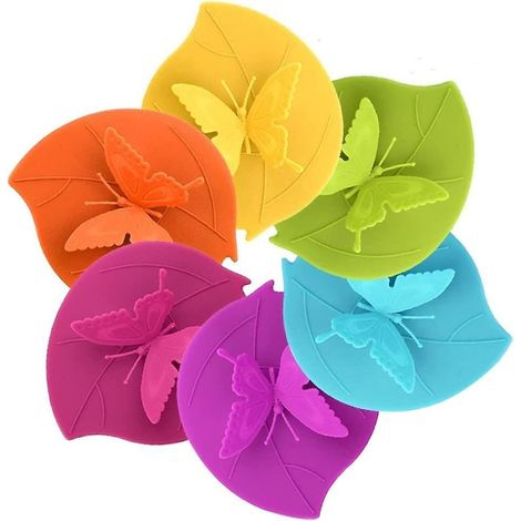 [lot De 6] Couvercle De Gobelet En Silicone De Qualit Alimentaire (papillon), Couvercle De Gobelet Papillon Cratif Anti-poussire, Tanche  L'air, C (1/5)