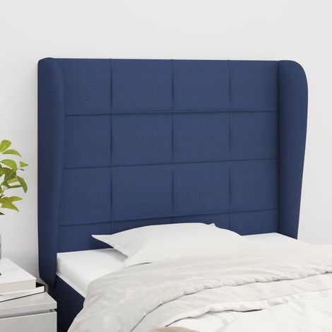 Tête de lit avec oreilles pour lit simple, Tableau décoratif de chevet élégante Bleu 103x23x118/128 cm Tissu SDG51042 (1/5)