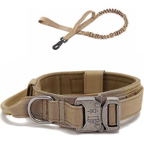 (marron-m) Collier De Chien Tactique Avec Poigne De Commande Collier Rglable Militaire En Nylon, Boucle En Mtal, Rembourr Pour Chiens De Taille Mo (1/5)