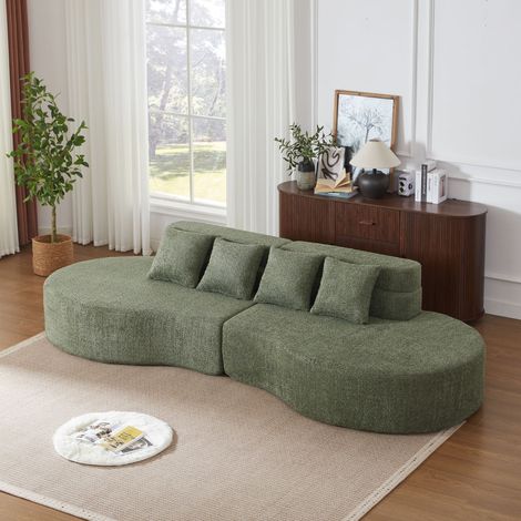 Divano modulare in schiuma da 310 cm, divano componibile in 2 pezzi senza struttura, 100% memory foam ad alta densità, rivestimento in pile Teddy sfoderabile e lavabile, divano moderno e minimalista.