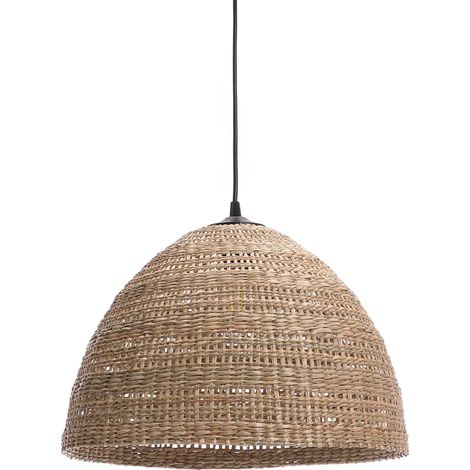 Luminaire Paula, lustre bohème, naturel - lampe suspendue en rotin tressé naturel - cable plastique noir, douille E27 - possibilité ampoule LED - 60W maxi, Diam. 38 x H. 26,5 cm (1/5)
