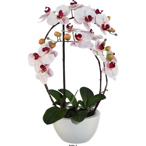 Orchidée factice 4hampes coupe céramique H60cm touché réel Rose-crème - couleur: Rose-crème