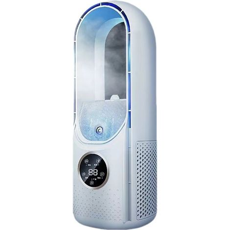 Ventilateur Brumisateur sans Pales, Rafraîchisseur d'Air par Évaporation avec Humidification, Tour Ventilateur USB Silencieux pour Bureau et Maison, Climatiser Personnel à Refroidissement par Eau