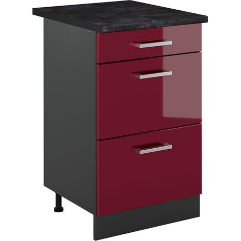 Mueble bajo de cocina R-Line, Rojo de alto brillo/Antracita, 50 cm encimera Antracita, Vicco