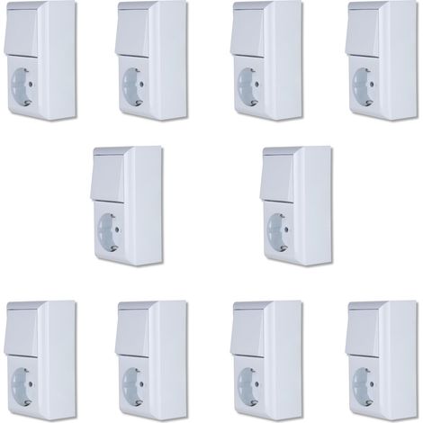 Combinaison d'interrupteurs/prises PlanoLuxe - Lot de 10 prises en saillie avec interrupteur A/W - Blanc (1/5)