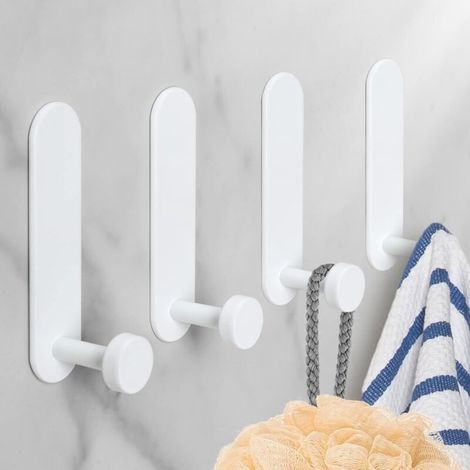 Crochet adhésif 4 pièces en aluminium – Résistant à la rouille – Installation sans perçage – Pour salle de bain, cuisine, bureau (1/5)