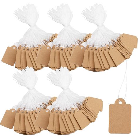 500PCS Price Tags with String Attached, Marking Strung Tags Writable, Price Labels Display for Pricing Gift Jewelry (1.38"×0.87", Brown) (1/5)