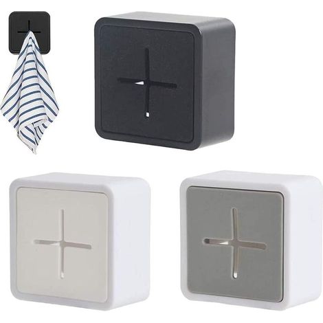 Porte Torchon,Crochets de serviette auto-adhésifs en silicone de qualité supérieure Porte-serviettes de montage mural carré anti-collision pour salle de bain Cuisine Ensemble de 3 (blanc,gris,noir) (1/5)