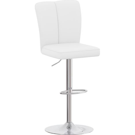 Lot de 2 tabourets de bar réglables, pivotants à 360°, assise en cuir régénéré blanc et structure métal argenté, hauteur ajustable pour cuisine - CHICFURN (1/5)