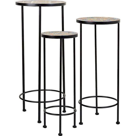 support plante mosaïque et fer noir élégant pour intérieur raffiné - noir et mosaïque multicolore (1/5)