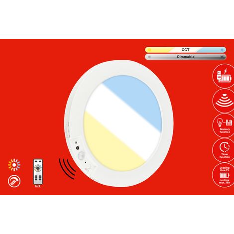 Briloner LED Wandleuchte ohne Stromanschluss mit Akku Ø19x1,5 cm Rund 4W 300lm 3000K-6500K Warmweiß bis Tageslichtweiß Bewegungsmelder Weiß - Wandlampe Wohnzimmer Flur (1/2)