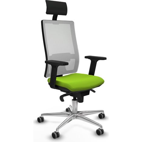 Horna sincro malla blanca similpiel pistacho brazos 2D base aluminio cabecero fijo ruedas 65mm engomadas (1/5)
