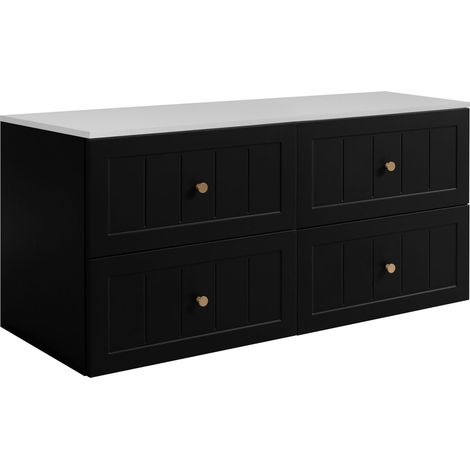Set di mobili da bagno sotto lavabo, bianco / nero, 120 (2 x 60) x 46 x 58 cm , 3 colori di maniglie inclusi