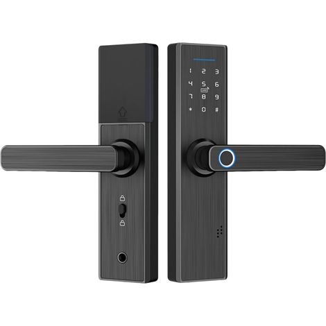 Cerradura inteligente con pantalla táctil WiFi, lector de huellas dactilares, tarjeta inteligente y llave mecánica para Tuya (1/5)