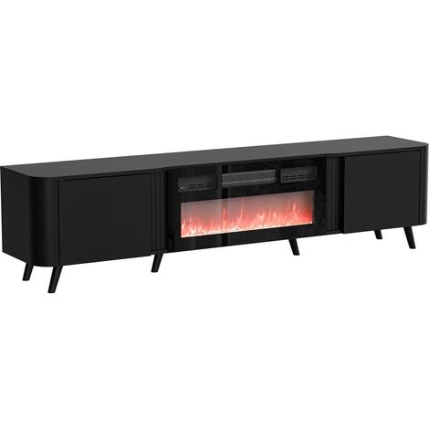 Meuble TV Vicino, buffet de salon avec deux portes battantes et cheminée électrique, surélevé du sol, 191x40 h58 cm, noir (1/4)