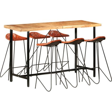 7-tlg. Bar-Set Massivholz und Echtleder