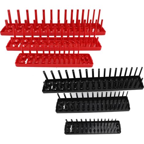 Lot de 6 plateaux rangements douilles métriques impériales multifonction efficaces doubles rails rouges noirs atelier garage (1/5)