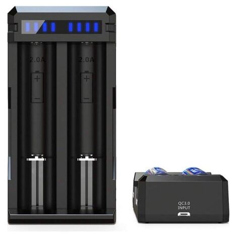 Chargeur Batterie Li-ION Professionnel et Rapide, réactivation Profondes et 0V,pour 18650 22650 26650 21700 25500, Noir, 53 x 105 x 27mm (1/4)