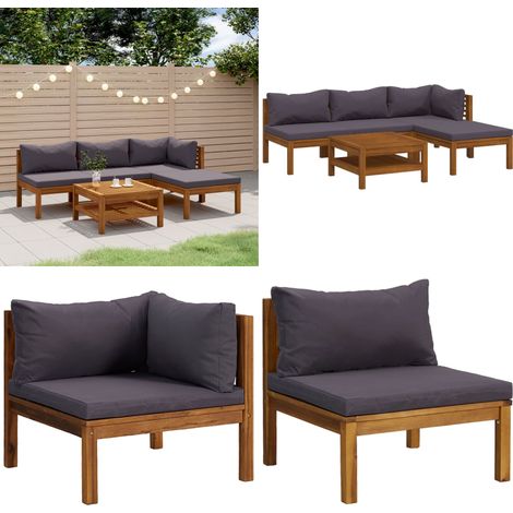 Salon de jardin 5 pcs avec coussin Bois d'acacia solide - salon de jardin -  salon de jardin en bois - Home & Living (1/5)