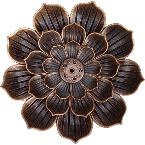 Porte-encens en alliage, motif lotus, brûleur d'encens en bâtonnets avec récupérateur de cendres (1/5)