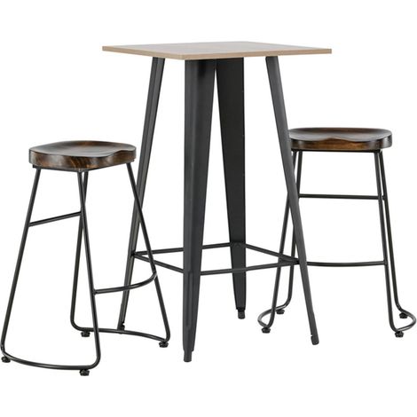 Ensemble Table de Bar & 2 Tabourets "Tempe & Ozark" 105cm Noyer & Noir (1/5)
