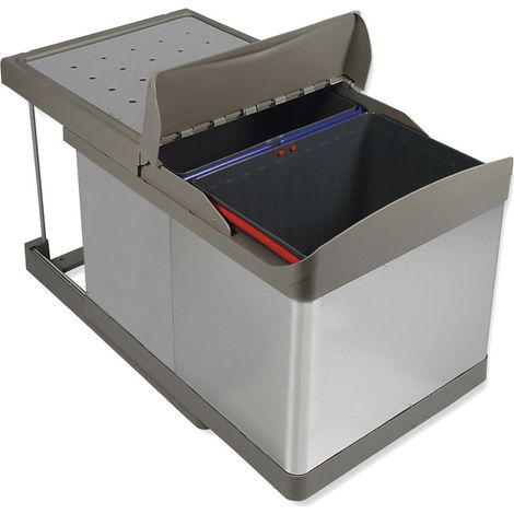 Emuca contenitore per la raccolta differenziata da fissare sul fondo ed estraibile automaticamente in cucina 2x16 lt, Tecnoplastica e Acciaio inossidabile (1/3)