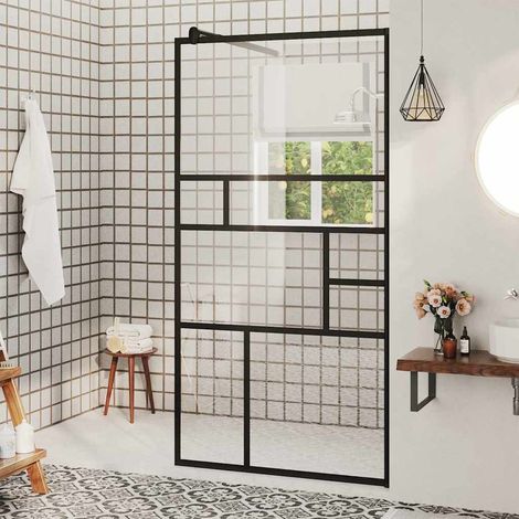 vidaXL Paroi de douche à verre ESG transparent 80x195 cm Noir (1/5)