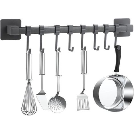 Platzsparender Hakenhalter – 8 Haken – Schwarz – Selbstklebend (1/5)