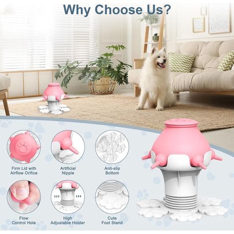 Comedero para cachorros y gatitos: dispensador de leche plegable de 5 tetinas para var，estación de alimentación para perros y conejos (rosa)，rosa (1/4)