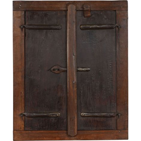 Solid wood and old medieval iron window grille with interior or exterior frame (1/5)