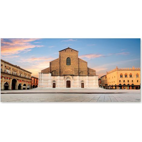 Lupia - Quadro moderno su Tela Canvas DEEP 65X143 cm, con paesaggi e localismi italiani, per casa, soggiorno, capezzale camera da letto, hotel, ufficio, BOLOGNA - BASILICA DI SAN PETRONIO (1/4)
