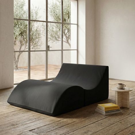 Dmora - Lit pliant Dabbes, Pouf convertible en lit double, 100% Made in Italy, Pouf convertible en chaise longue en éco-cuir, Cm 100x200h70, Noir (1/5)